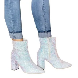 OLD CUTLER White Blue Unicorn Glitter Sabrina Carpenter Vibes Concert Ankle Boot