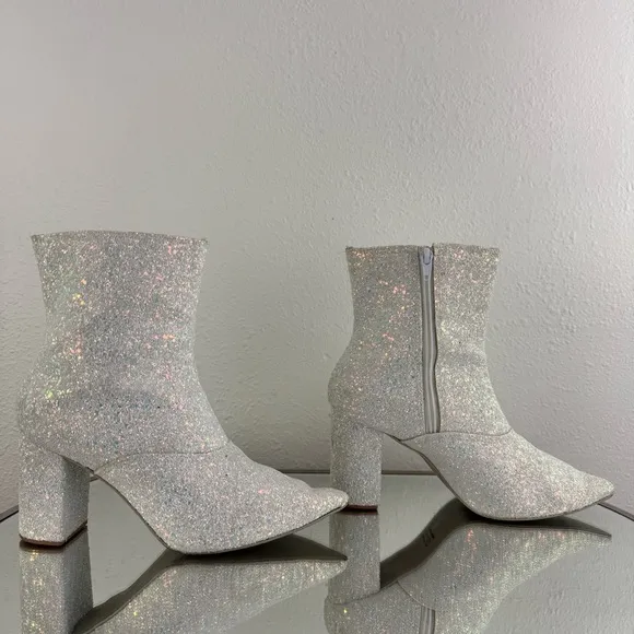 OLD CUTLER White Blue Unicorn Glitter Sabrina Carpenter Vibes Concert Ankle Boot