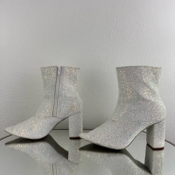 OLD CUTLER White Blue Unicorn Glitter Sabrina Carpenter Vibes Concert Ankle Boot