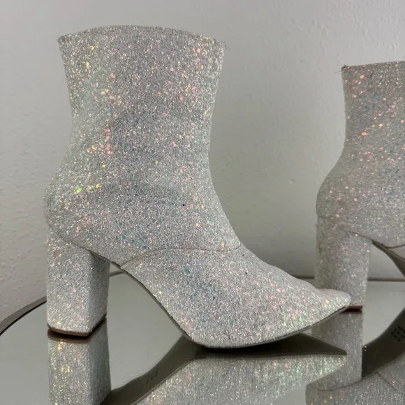 OLD CUTLER White Blue Unicorn Glitter Sabrina Carpenter Vibes Concert Ankle Boot