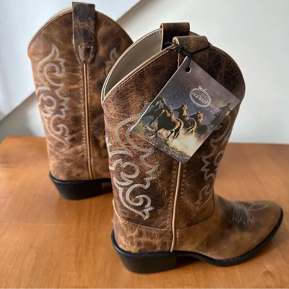 Old West Kids' 8&quot; Round Toe Boots - Distressed Brown