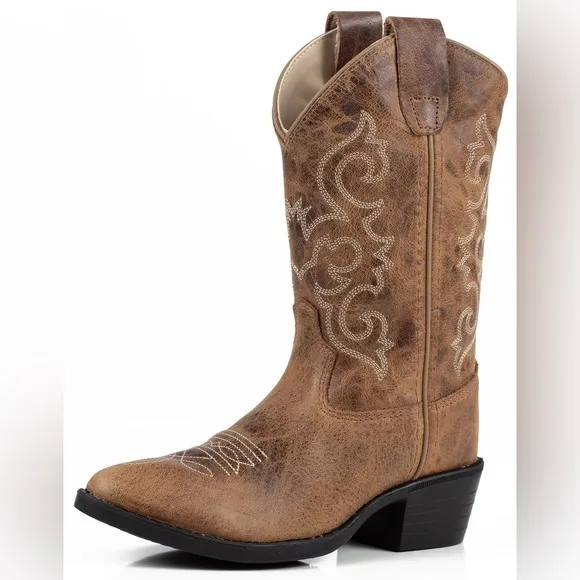 Old West Kids' 8&quot; Round Toe Boots - Distressed Brown