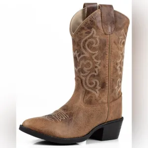 Old West Kids' 8&quot; Round Toe Boots - Distressed Brown