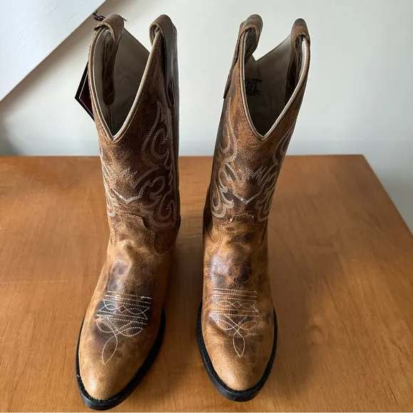 Old West Kids' 8&quot; Round Toe Boots - Distressed Brown