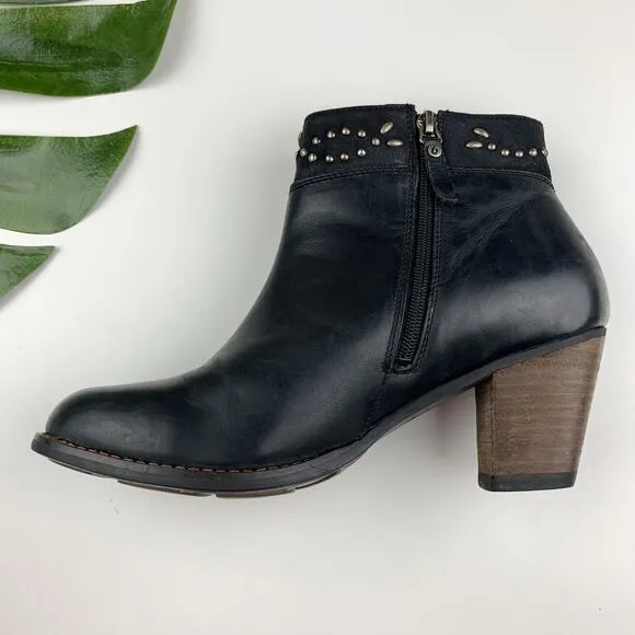 Olukai Ho'Ohilu Ankle Boots Black Leather Heels Studded Women's 9