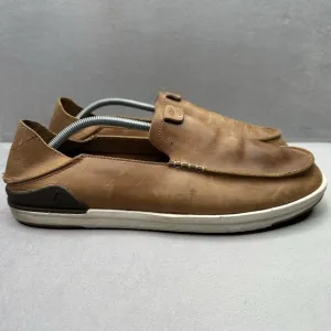 Olukai Kakaha Mens Size 13 Loafers Fox Brown Leather Drop-In Heel Slip-On Shoes