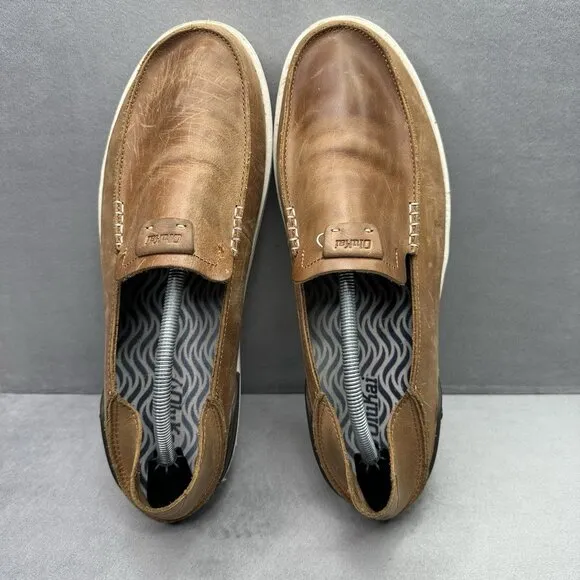 Olukai Kakaha Mens Size 13 Loafers Fox Brown Leather Drop-In Heel Slip-On Shoes