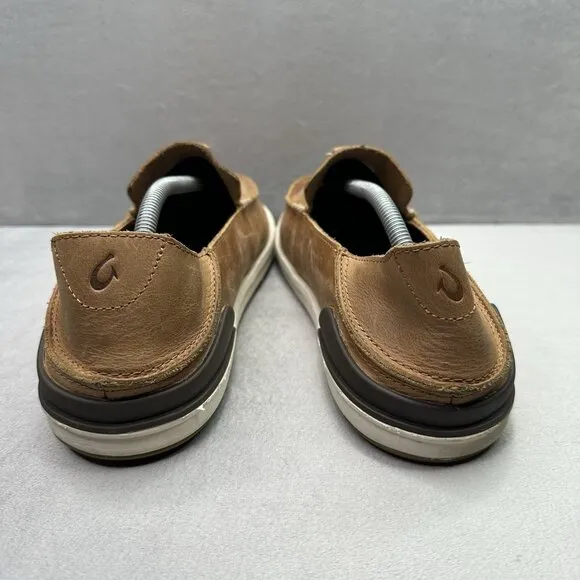 Olukai Kakaha Mens Size 13 Loafers Fox Brown Leather Drop-In Heel Slip-On Shoes