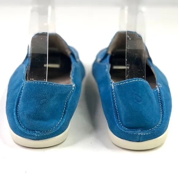 OluKai Nohea Perforated royal blue suede slip on loafers convertible heel size 7