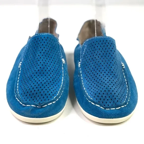 OluKai Nohea Perforated royal blue suede slip on loafers convertible heel size 7