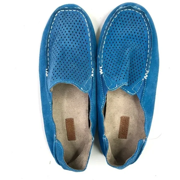 OluKai Nohea Perforated royal blue suede slip on loafers convertible heel size 7