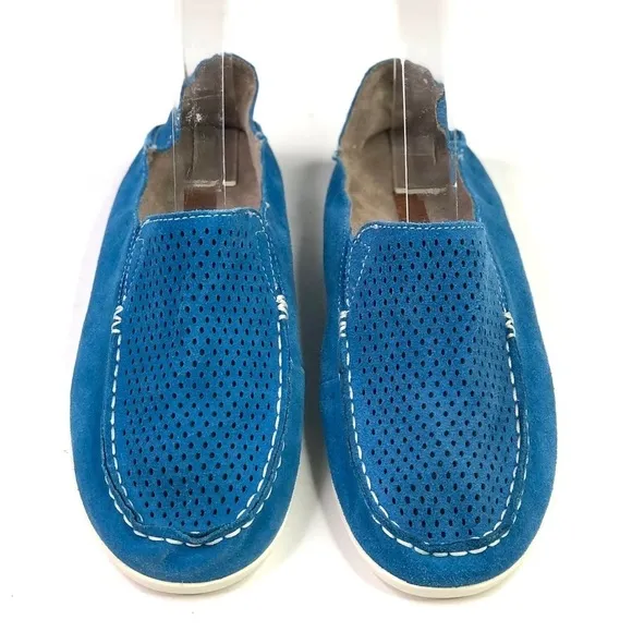 OluKai Nohea Perforated royal blue suede slip on loafers convertible heel size 7