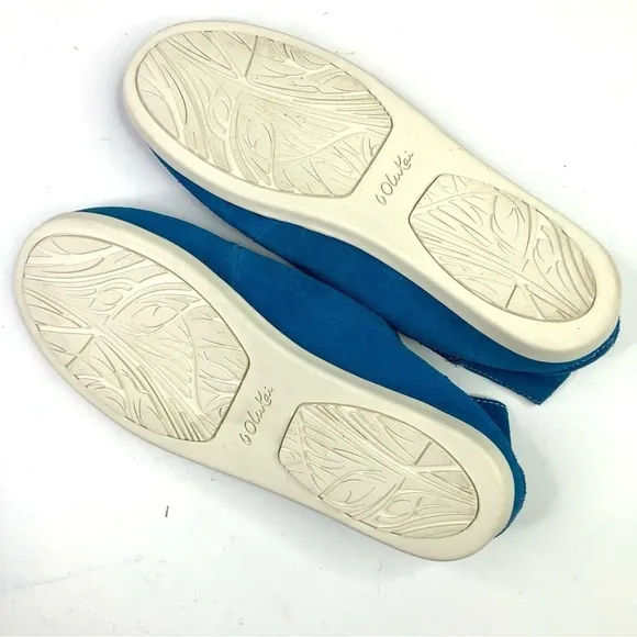 OluKai Nohea Perforated royal blue suede slip on loafers convertible heel size 7