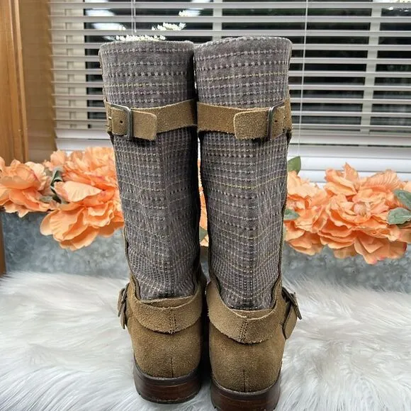 Olukai Pa'la Brown Leather BuckleStrap Riding Low Heel Boots Women Sz 8