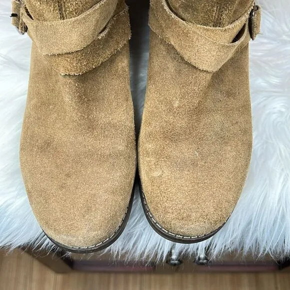 Olukai Pa'la Brown Leather BuckleStrap Riding Low Heel Boots Women Sz 8