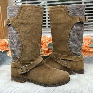 Olukai Pa'la Brown Leather BuckleStrap Riding Low Heel Boots Women Sz 8