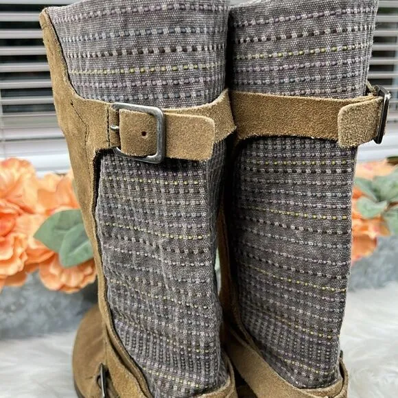 Olukai Pa'la Brown Leather BuckleStrap Riding Low Heel Boots Women Sz 8