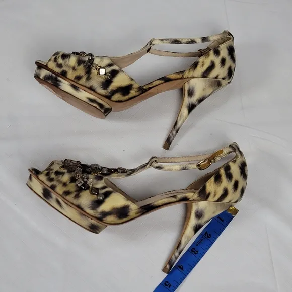 Oscar De La Renta Crystal Embellished Animal Print Platform Sandals 40