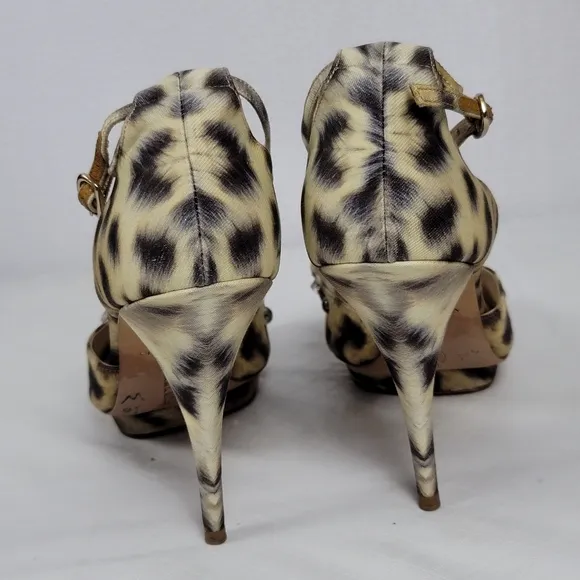 Oscar De La Renta Crystal Embellished Animal Print Platform Sandals 40