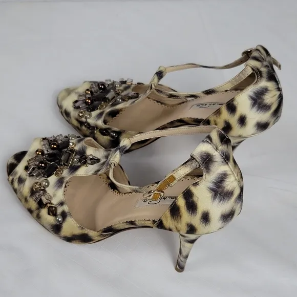 Oscar De La Renta Crystal Embellished Animal Print Platform Sandals 40