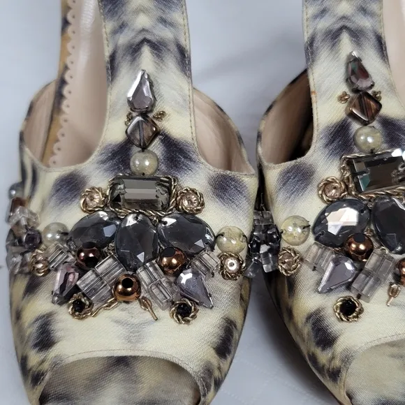 Oscar De La Renta Crystal Embellished Animal Print Platform Sandals 40