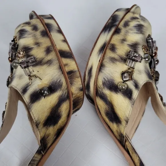 Oscar De La Renta Crystal Embellished Animal Print Platform Sandals 40