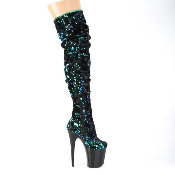 Over the Knee Thigh High Heel Sequins Slouch Boots