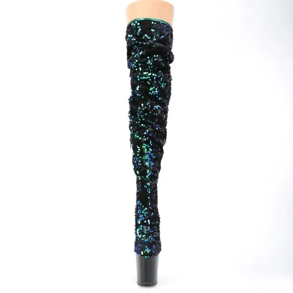 Over the Knee Thigh High Heel Sequins Slouch Boots