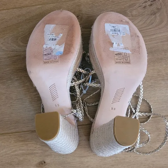 PAIGE Carson Platform Sandals Gold and Silver Braided Ankle Straps