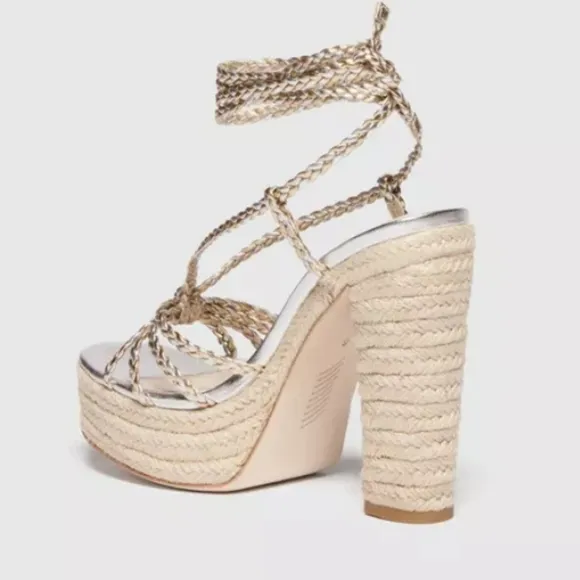 PAIGE Carson Platform Sandals Gold and Silver Braided Ankle Straps
