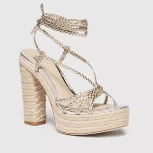 PAIGE Carson Platform Sandals Gold and Silver Braided Ankle Straps