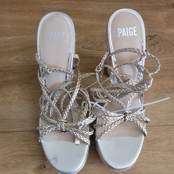 PAIGE Carson Platform Sandals Gold and Silver Braided Ankle Straps