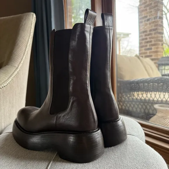 PALOMA BARCELÓ - Brown Leather Platform Chelsea Boots