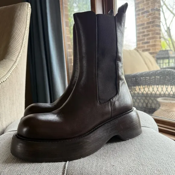 PALOMA BARCELÓ - Brown Leather Platform Chelsea Boots