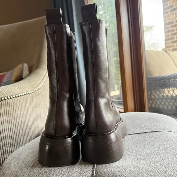 PALOMA BARCELÓ - Brown Leather Platform Chelsea Boots