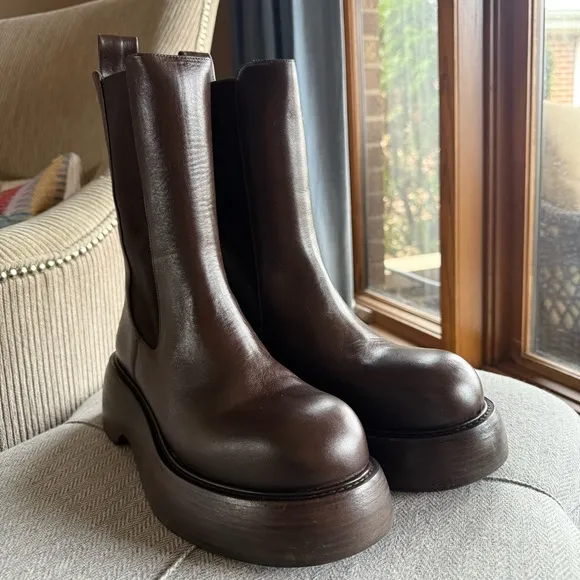 PALOMA BARCELÓ - Brown Leather Platform Chelsea Boots