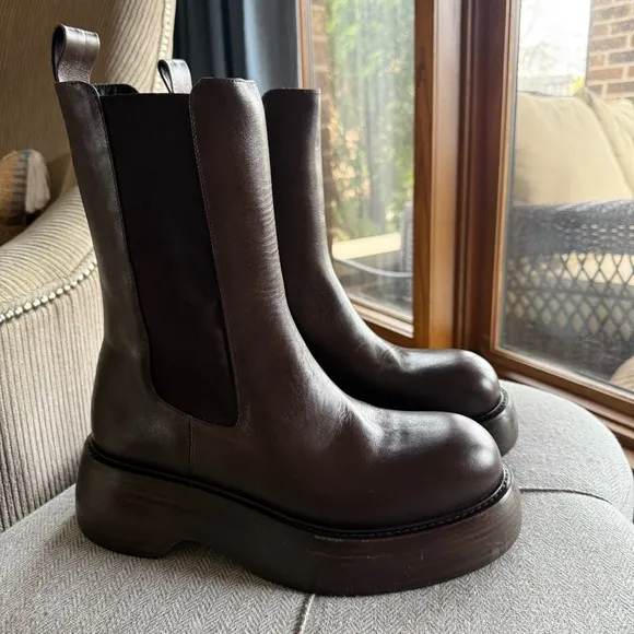 PALOMA BARCELÓ - Brown Leather Platform Chelsea Boots
