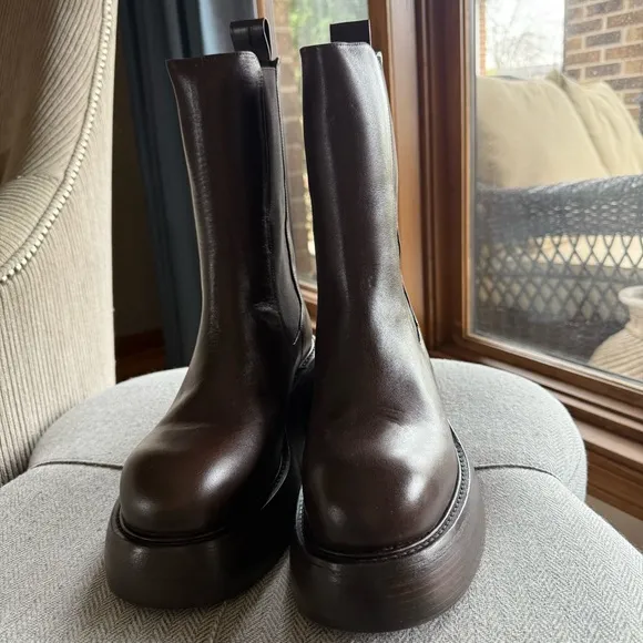 PALOMA BARCELÓ - Brown Leather Platform Chelsea Boots