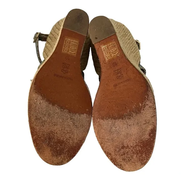 Paloma Barcelo Snakeskin 4” Funky Shape Espadrille Wedge Strap Sandals size 10