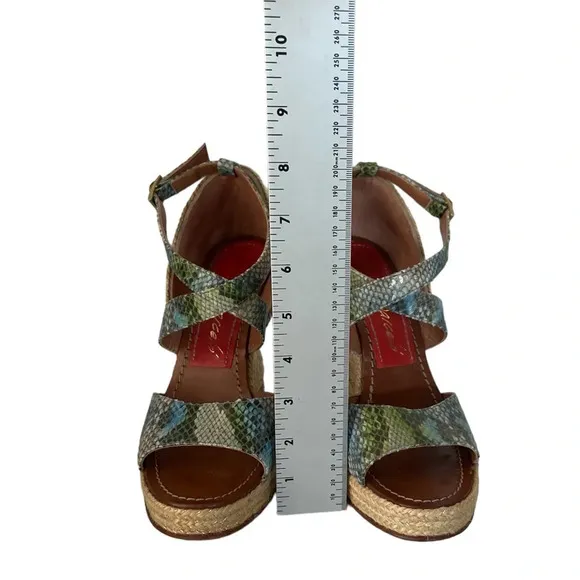 Paloma Barcelo Snakeskin 4” Funky Shape Espadrille Wedge Strap Sandals size 10