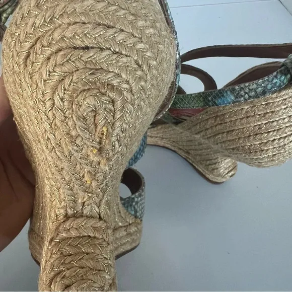 Paloma Barcelo Snakeskin 4” Funky Shape Espadrille Wedge Strap Sandals size 10