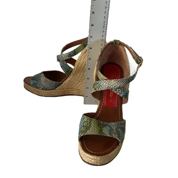 Paloma Barcelo Snakeskin 4” Funky Shape Espadrille Wedge Strap Sandals size 10