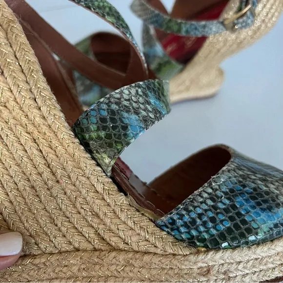 Paloma Barcelo Snakeskin 4” Funky Shape Espadrille Wedge Strap Sandals size 10