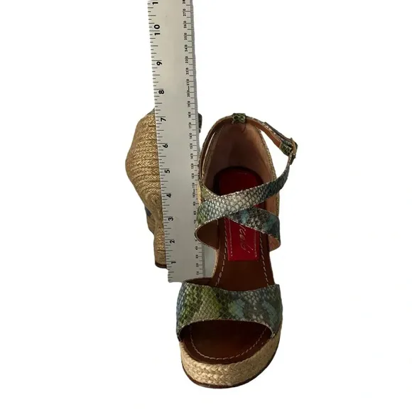 Paloma Barcelo Snakeskin 4” Funky Shape Espadrille Wedge Strap Sandals size 10