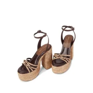 PALOMA BARCELO Womens Brown 2&quot; Platform Melha Toe Block Heel Espadrille Shoes 40