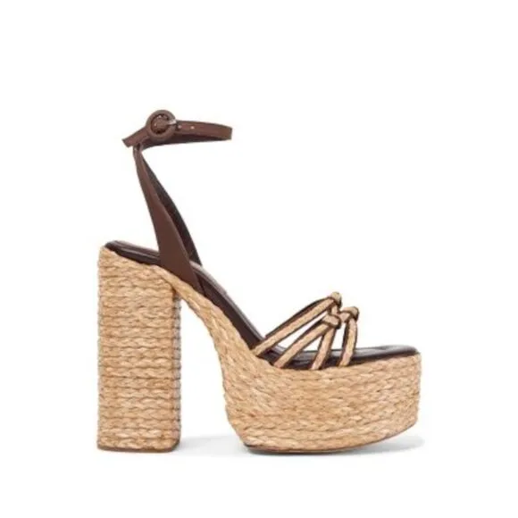 PALOMA BARCELO Womens Brown 2&quot; Platform Melha Toe Block Heel Espadrille Shoes 40