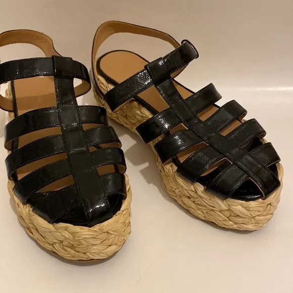 Paloma Barcelona Made in Spain black espadrille platform sandals . Size 41