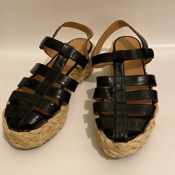 Paloma Barcelona Made in Spain black espadrille platform sandals . Size 41