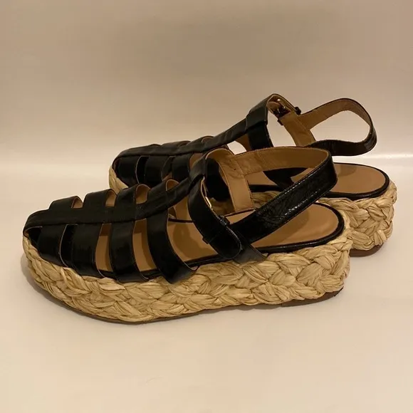 Paloma Barcelona Made in Spain black espadrille platform sandals . Size 41