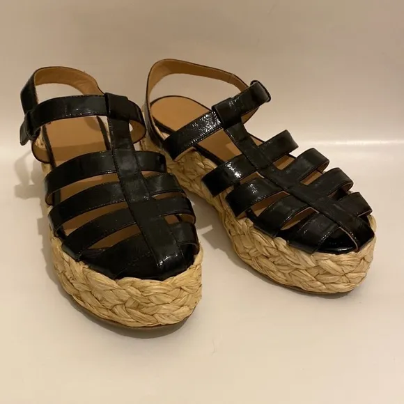 Paloma Barcelona Made in Spain black espadrille platform sandals . Size 41